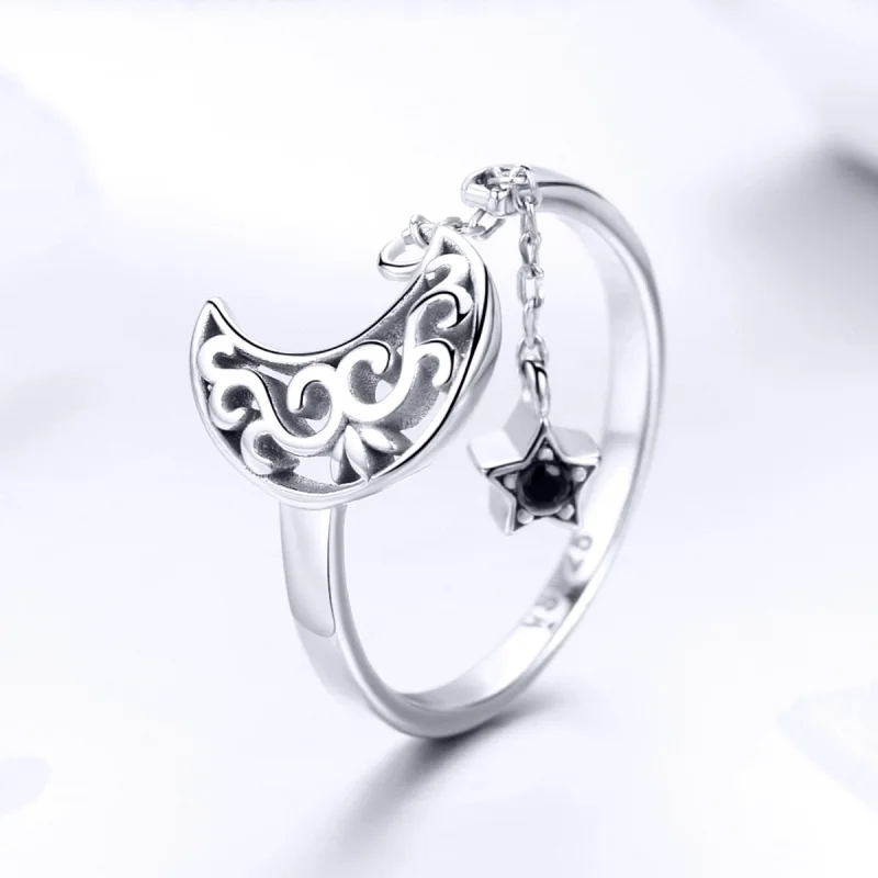 (Bild für) Silberner Sternenlicht-Mond-Ring im Pandora-Stil - SCR479 - Ansicht 4