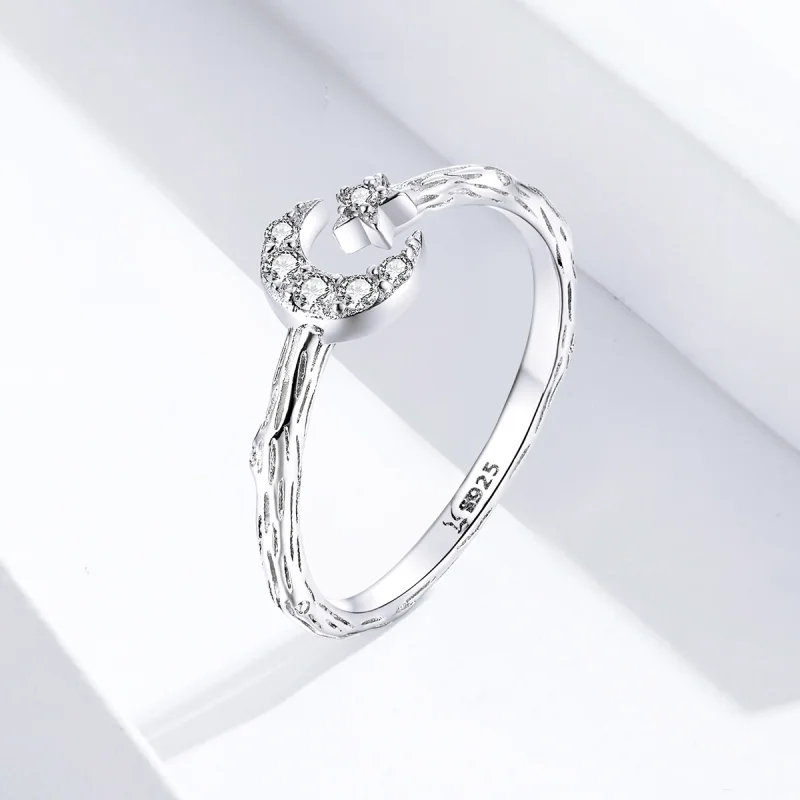 (Bild für) Silberner Vintage-Stern-Mond-Ring im Pandora-Stil - SCR638 - Ansicht 2