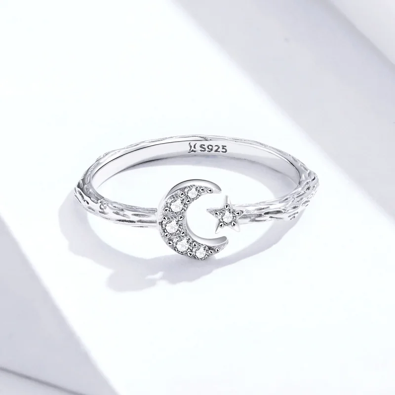 (Bild für) Silberner Vintage-Stern-Mond-Ring im Pandora-Stil - SCR638 - Ansicht 3