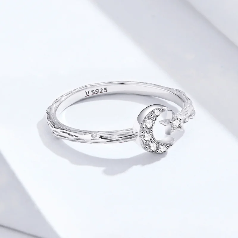 (Bild für) Silberner Vintage-Stern-Mond-Ring im Pandora-Stil - SCR638 - Ansicht 4