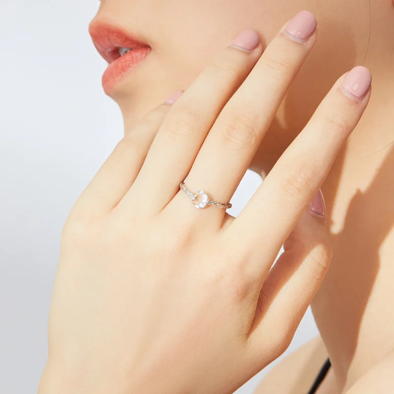 (Bild für) Silberner Vintage-Stern-Mond-Ring im Pandora-Stil - SCR638 - Ansicht 7