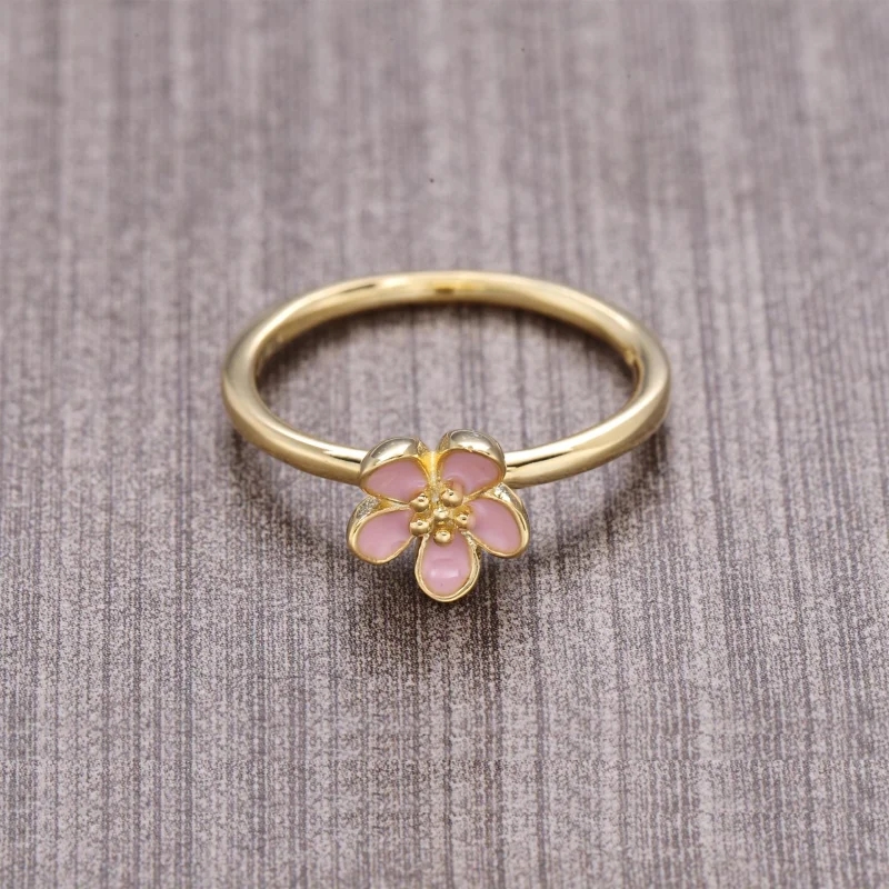 (Bild für) PANDORA Kirschblüten-Stapelring, rosafarbener und 14-karätiger Goldring - 150174 - Ansicht 3
