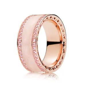 (Bild für) PANDORA Rose™ Ring mit cremefarbenen Emaille und klaren CZ-Herzen von PANDORA - 181024EN95