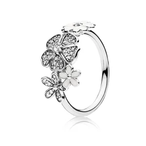 (Bild für) PANDORA Schimmernder Blumenstrauß, weiße Emaille-Ringe mit klarem Cz - 190984CZ