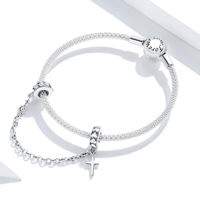 (Bild für) Einfache Kreuz-Sicherheitskette im Pandora-Stil aus Silber - BSC362 - Ansicht 3