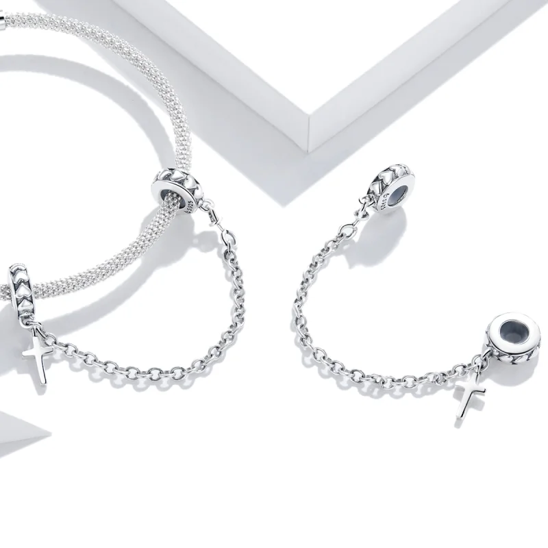 (Bild für) Einfache Kreuz-Sicherheitskette im Pandora-Stil aus Silber - BSC362 - Ansicht 4