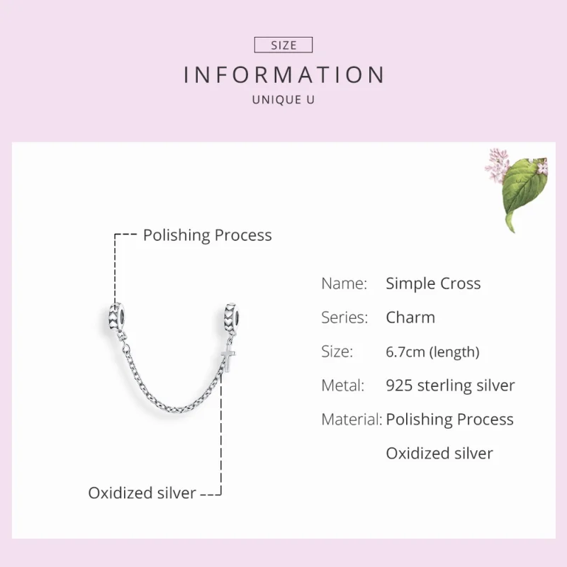 (Bild für) Einfache Kreuz-Sicherheitskette im Pandora-Stil aus Silber - BSC362 - Ansicht 7