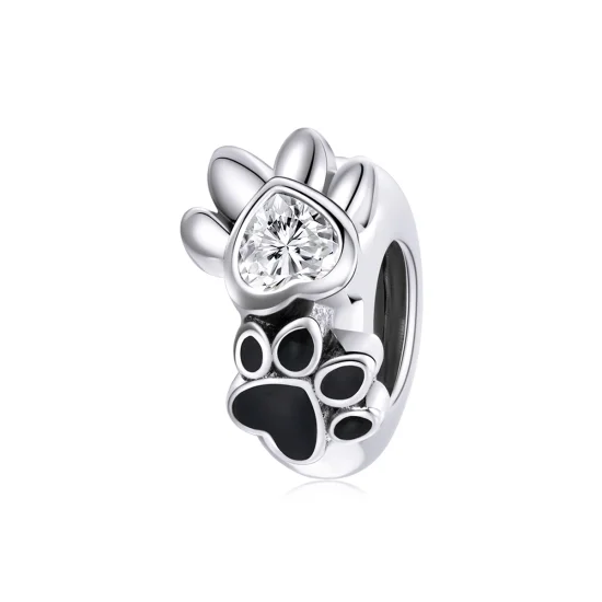 (Bild für) Schöner Spacer-Charm mit Pfotenabdruck im Pandora-Stil aus Silber - SCC1846