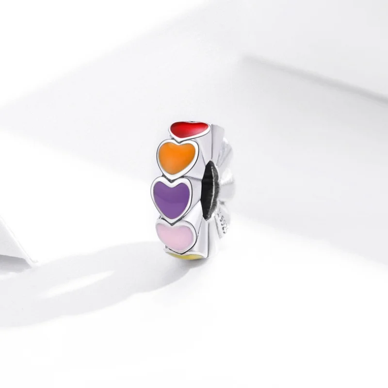 (Bild für) Silberfarbener Spacer-Charm mit buntem Herz im Pandora-Stil - SCC1838 - Ansicht 2