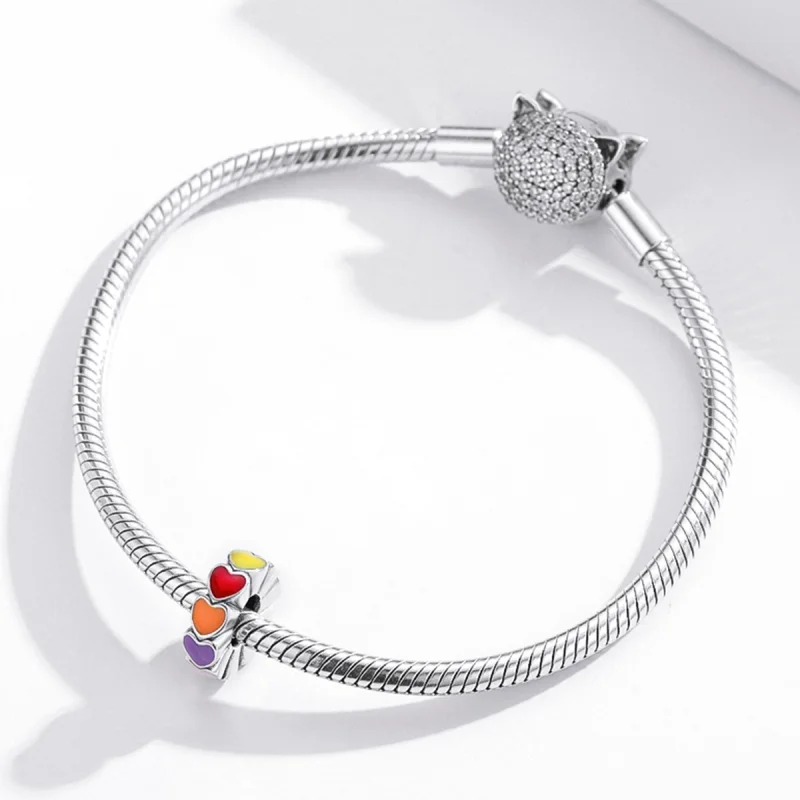 (Bild für) Silberfarbener Spacer-Charm mit buntem Herz im Pandora-Stil - SCC1838 - Ansicht 3