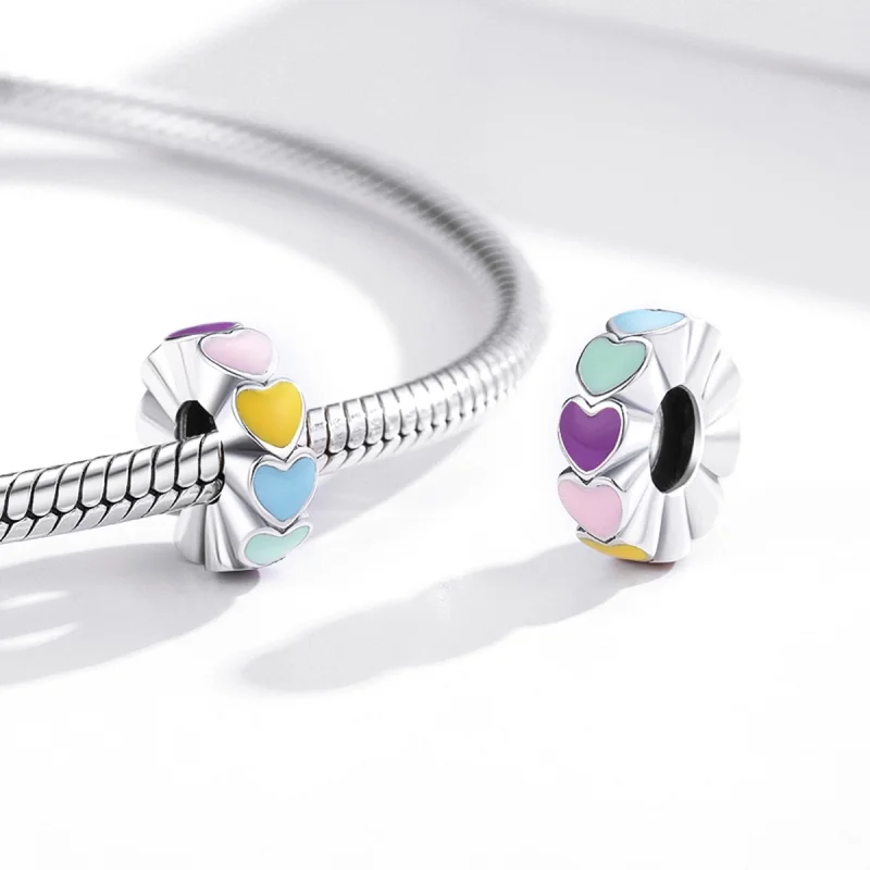 (Bild für) Silberfarbener Spacer-Charm mit buntem Herz im Pandora-Stil - SCC1838 - Ansicht 4