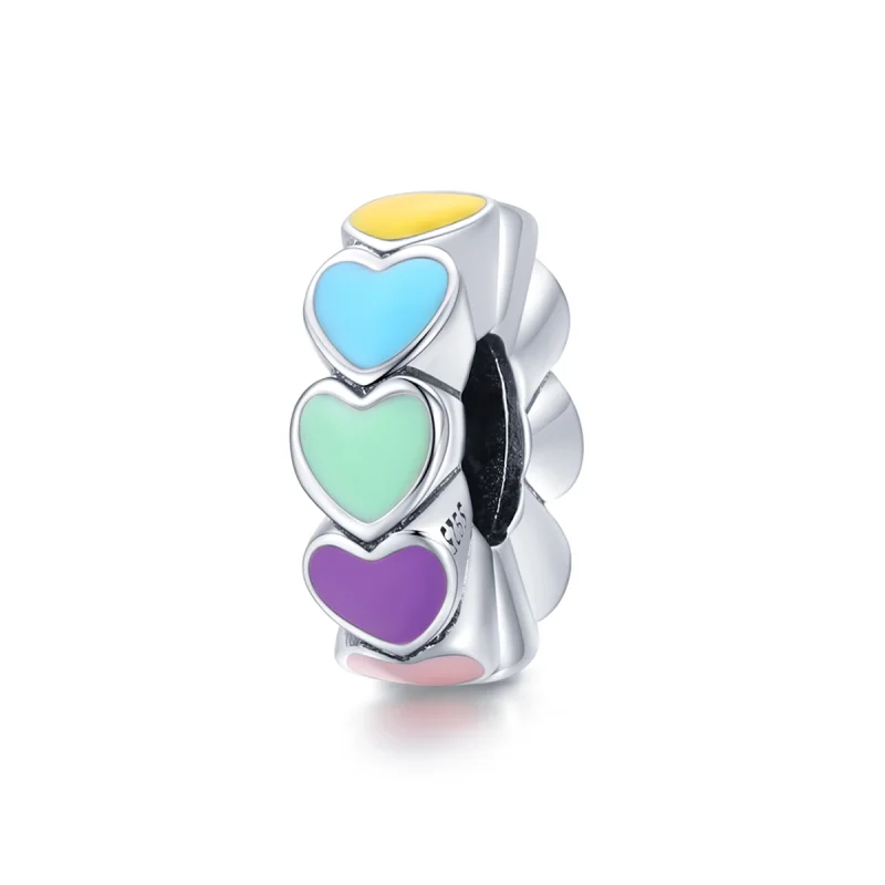 (Bild für) Silberfarbener Spacer-Charm mit buntem Herz im Pandora-Stil - SCC1838