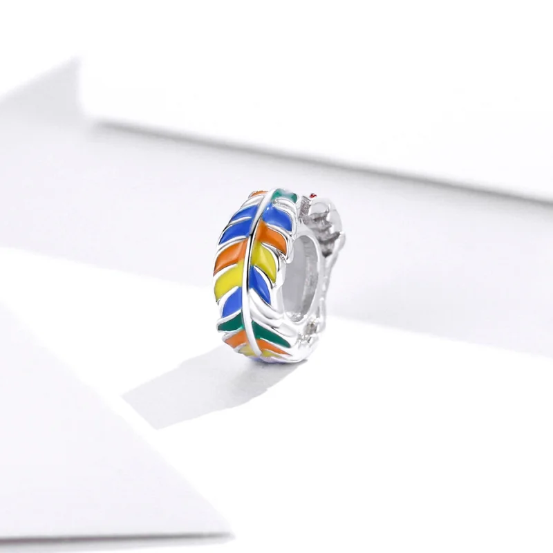 (Bild für) Silberfarbener Spacer-Charm mit bunten Federn im Pandora-Stil - BSC305 - Ansicht 2