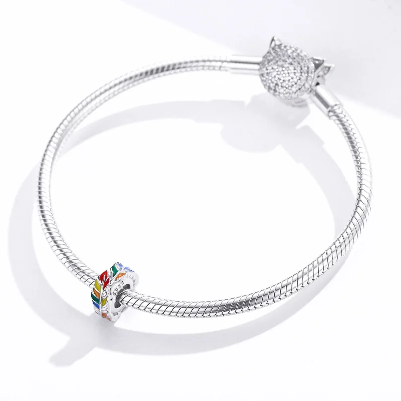 (Bild für) Silberfarbener Spacer-Charm mit bunten Federn im Pandora-Stil - BSC305 - Ansicht 3
