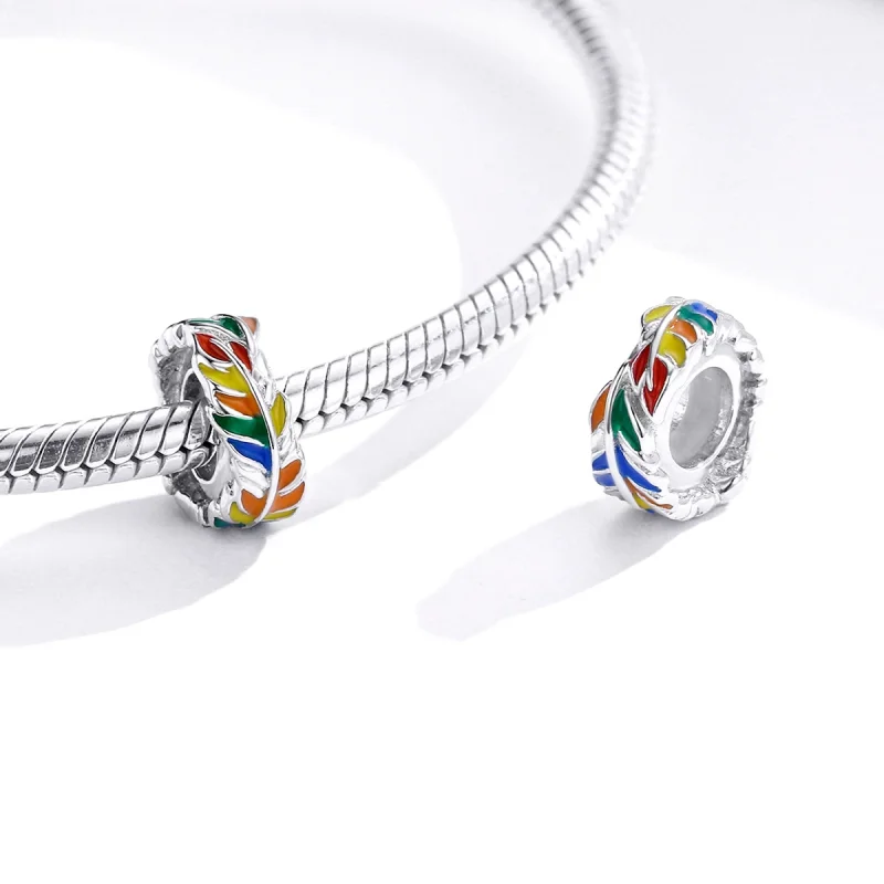 (Bild für) Silberfarbener Spacer-Charm mit bunten Federn im Pandora-Stil - BSC305 - Ansicht 4