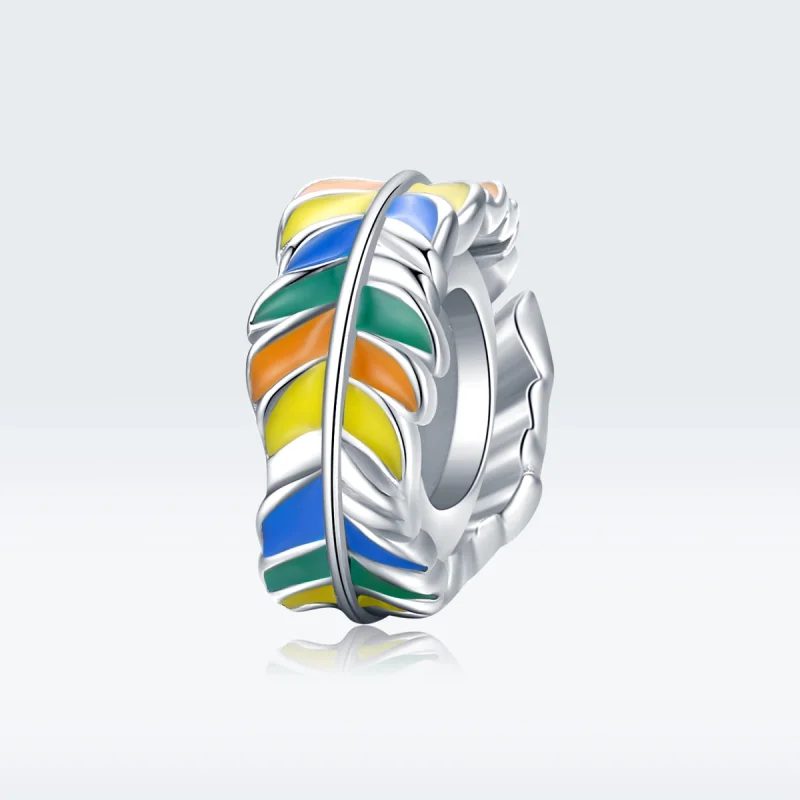 (Bild für) Silberfarbener Spacer-Charm mit bunten Federn im Pandora-Stil - BSC305 - Ansicht 5