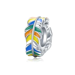 (Bild für) Silberfarbener Spacer-Charm mit bunten Federn im Pandora-Stil - BSC305