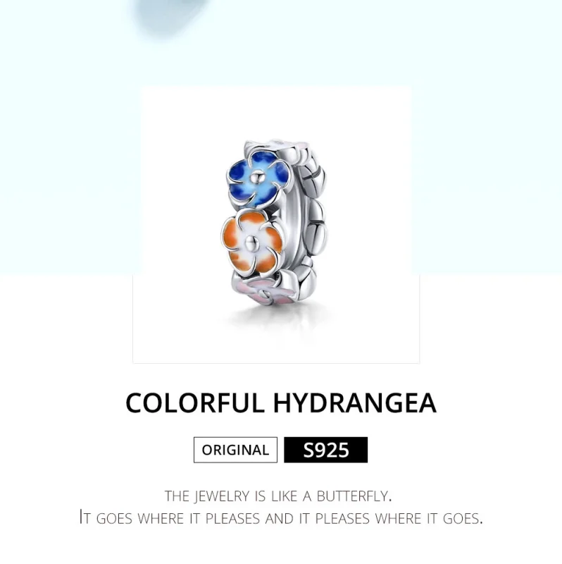 (Bild für) Silberfarbener Spacer-Charm mit bunter Hortensie im Pandora-Stil - SCC1703 - Ansicht 6