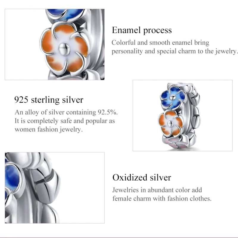 (Bild für) Silberfarbener Spacer-Charm mit bunter Hortensie im Pandora-Stil - SCC1703 - Ansicht 7