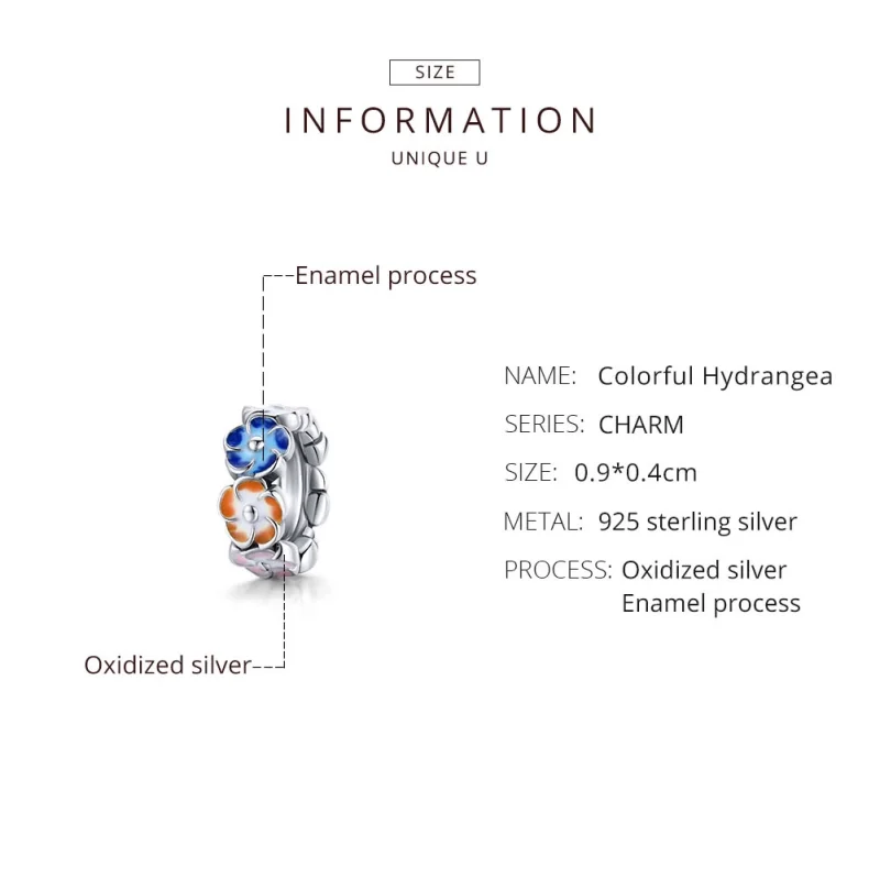 (Bild für) Silberfarbener Spacer-Charm mit bunter Hortensie im Pandora-Stil - SCC1703 - Ansicht 8