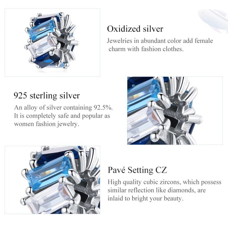 (Bild für) Silberner blauer quadratischer Spacer-Charm im Pandora-Stil - SCC1806 - Ansicht 7