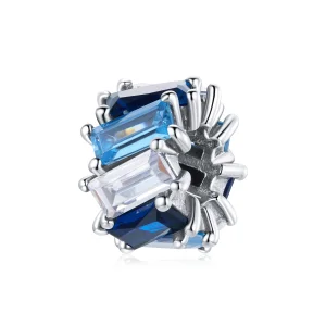 (Bild für) Silberner blauer quadratischer Spacer-Charm im Pandora-Stil - SCC1806