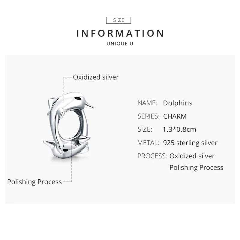 (Bild für) Silberner Delfin-Spacer-Charm im Pandora-Stil - BSC296 - Ansicht 8