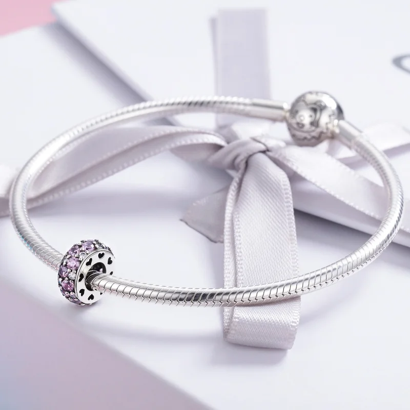 (Bild für) Silberner Herz-Abstandshalter-Charm im Pandora-Stil - SCC635 - Ansicht 3