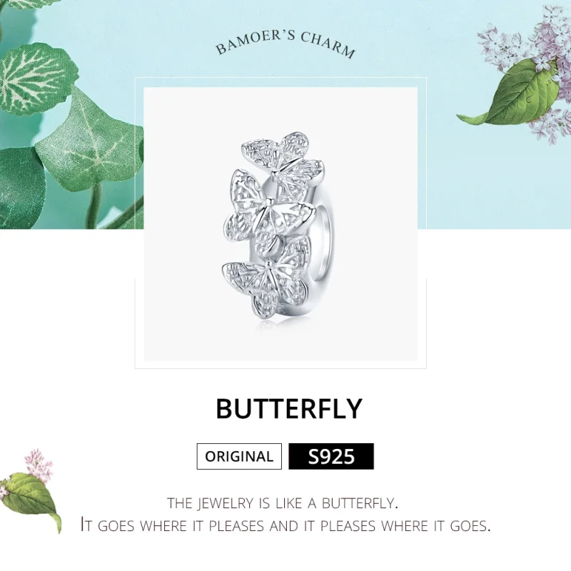 (Bild für) Silberner Schmetterlings-Abstandshalter-Charm im Pandora-Stil - BSC120 - Ansicht 5