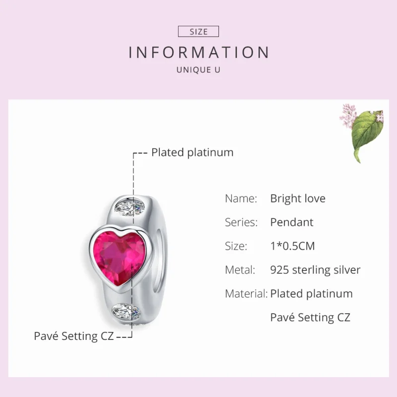 (Bild für) Silberner Spacer-Charm „Bright Love“ im Pandora-Stil - BSC123 - Ansicht 6