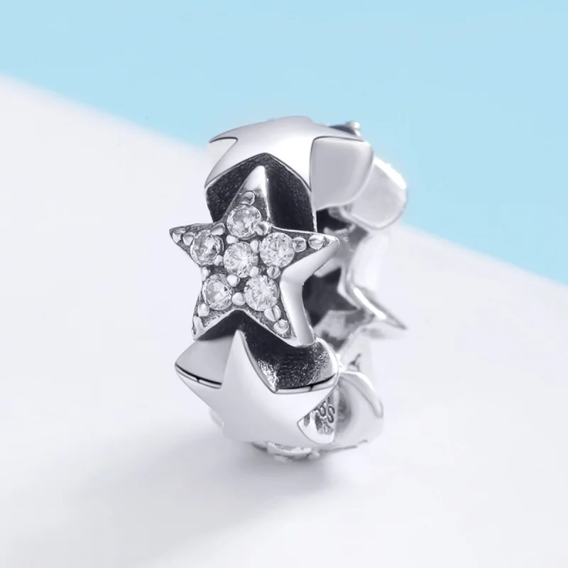 (Bild für) Silberner Spacer-Charm „Kleine Sterne“ im Pandora-Stil - SCC929 - Ansicht 2