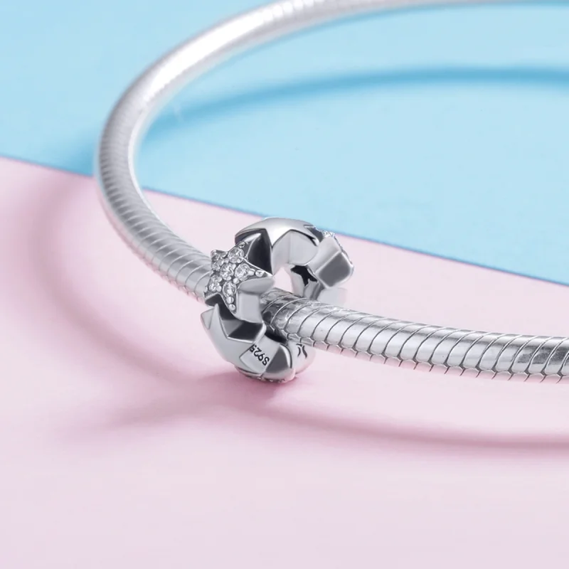 (Bild für) Silberner Spacer-Charm „Kleine Sterne“ im Pandora-Stil - SCC929 - Ansicht 4