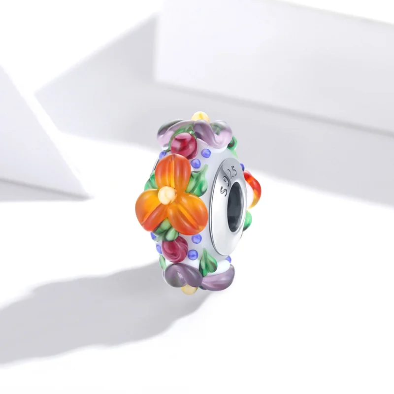 (Bild für) Silberner Spacer-Charm mit bunten Blumen im Pandora-Stil - SCC1720 - Ansicht 2