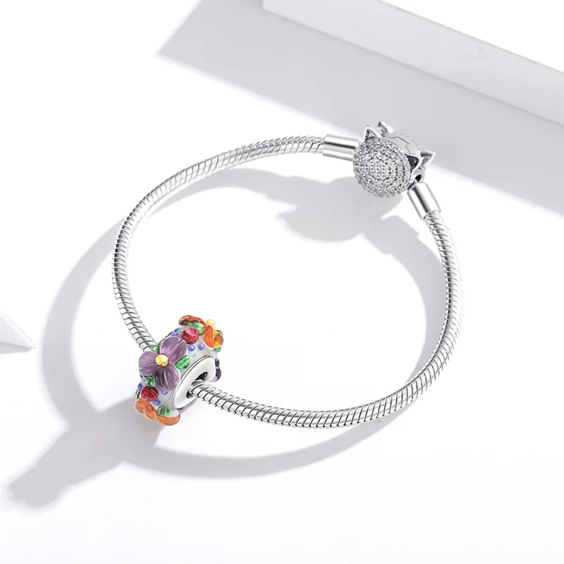 (Bild für) Silberner Spacer-Charm mit bunten Blumen im Pandora-Stil - SCC1720 - Ansicht 3