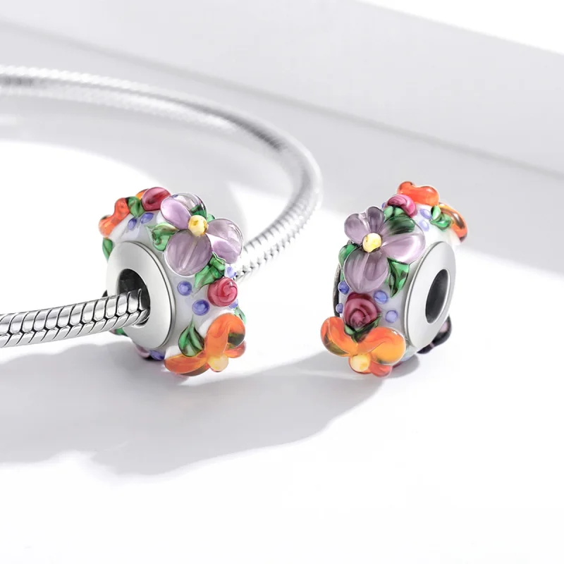 (Bild für) Silberner Spacer-Charm mit bunten Blumen im Pandora-Stil - SCC1720 - Ansicht 4