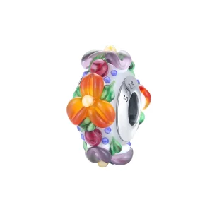 (Bild für) Silberner Spacer-Charm mit bunten Blumen im Pandora-Stil - SCC1720