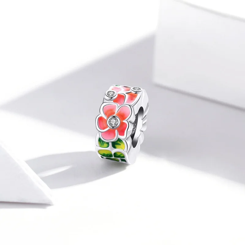 (Bild für) Silberner Spacer-Charm mit bunten Blumen im Pandora-Stil - SCC1727 - Ansicht 2