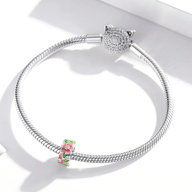(Bild für) Silberner Spacer-Charm mit bunten Blumen im Pandora-Stil - SCC1727 - Ansicht 3