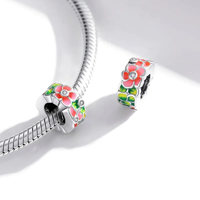 (Bild für) Silberner Spacer-Charm mit bunten Blumen im Pandora-Stil - SCC1727 - Ansicht 4