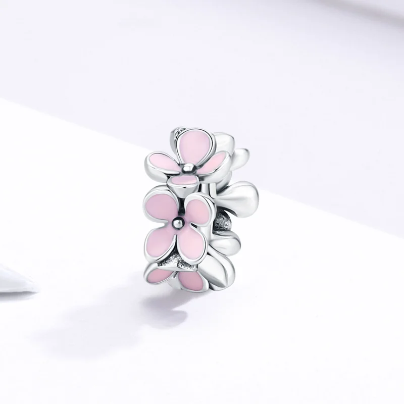 (Bild für) Silberner Spacer-Charm mit rosafarbener Blume im Pandora-Stil - SCC1484 - Ansicht 2