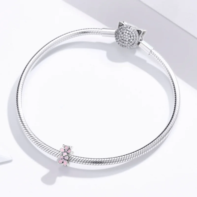 (Bild für) Silberner Spacer-Charm mit rosafarbener Blume im Pandora-Stil - SCC1484 - Ansicht 3