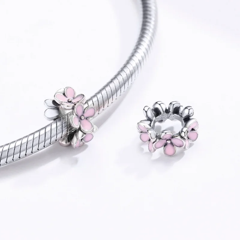 (Bild für) Silberner Spacer-Charm mit rosafarbener Blume im Pandora-Stil - SCC1484 - Ansicht 4