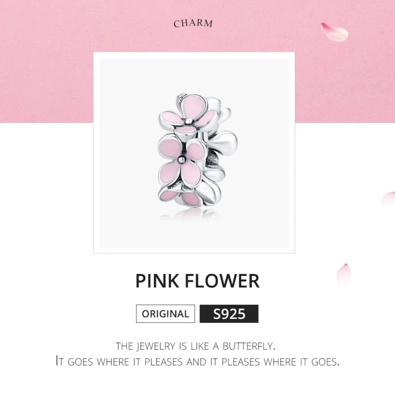 (Bild für) Silberner Spacer-Charm mit rosafarbener Blume im Pandora-Stil - SCC1484 - Ansicht 5