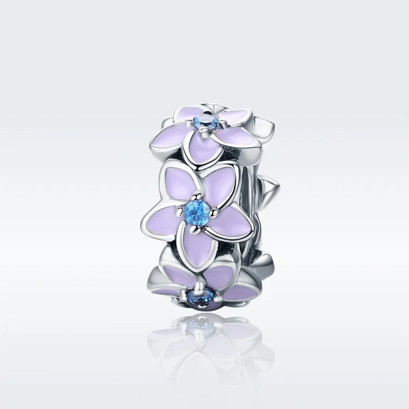 (Bild für) Silberner Spacer-Charm mit violetten Blumen im Pandora-Stil - SCC601 - Ansicht 2
