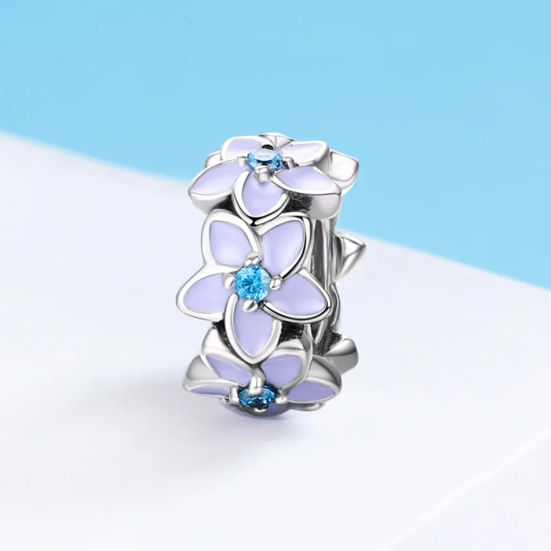 (Bild für) Silberner Spacer-Charm mit violetten Blumen im Pandora-Stil - SCC601 - Ansicht 3