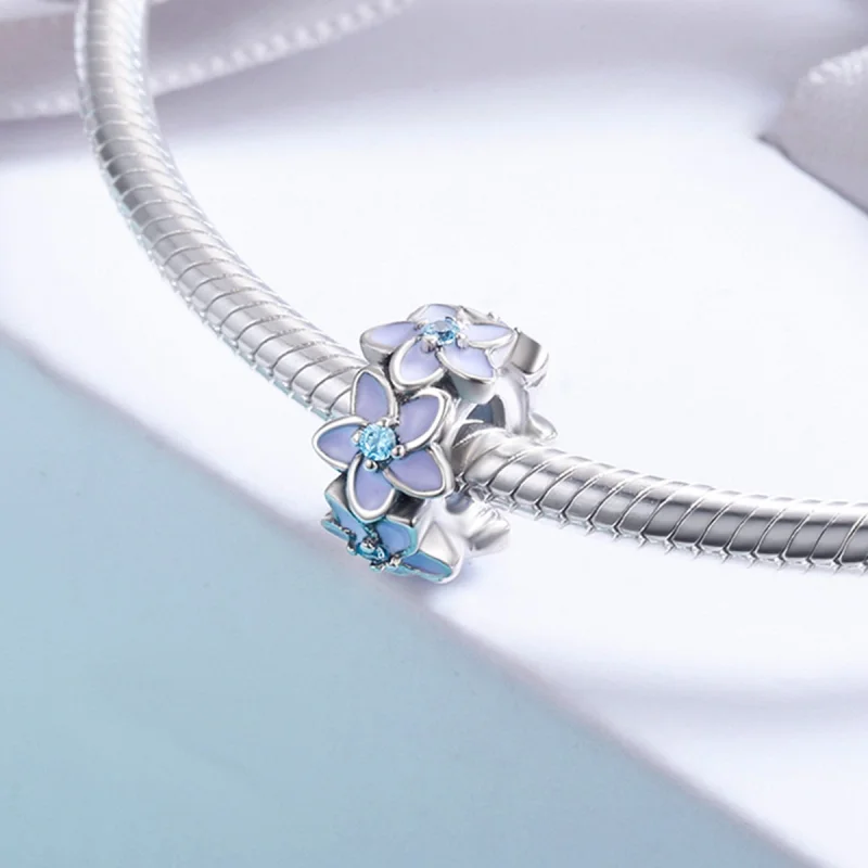 (Bild für) Silberner Spacer-Charm mit violetten Blumen im Pandora-Stil - SCC601 - Ansicht 4