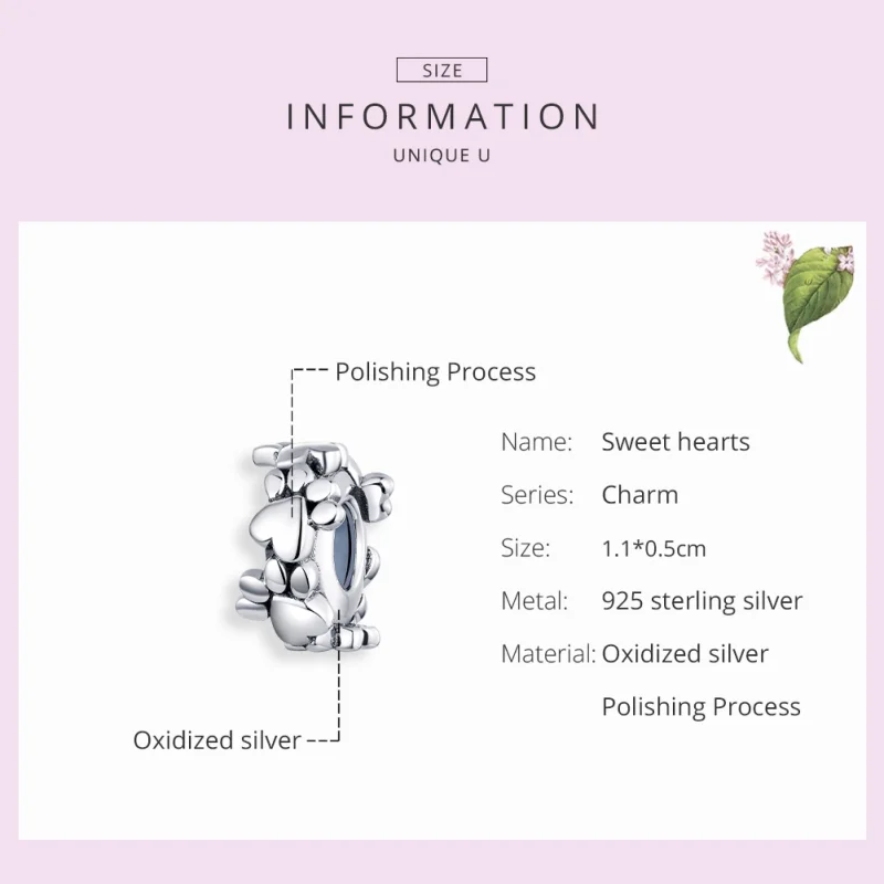 (Bild für) Silberner Spacer-Charm „Sweet Hearts“ im Pandora-Stil - SCC1504 - Ansicht 7