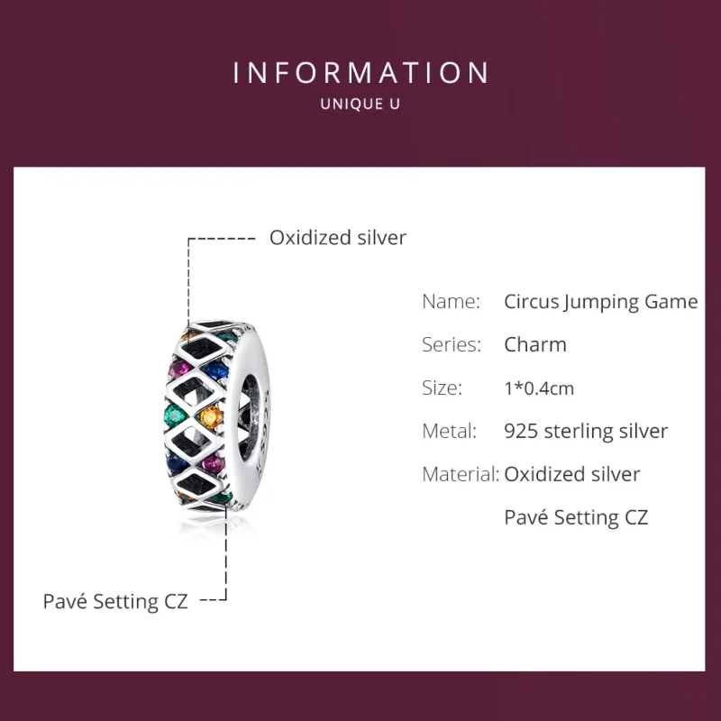 (Bild für) Silberner Spacer-Charm „Zirkus-Sprungspiel“ im Pandora-Stil - SCC1659 - Ansicht 5