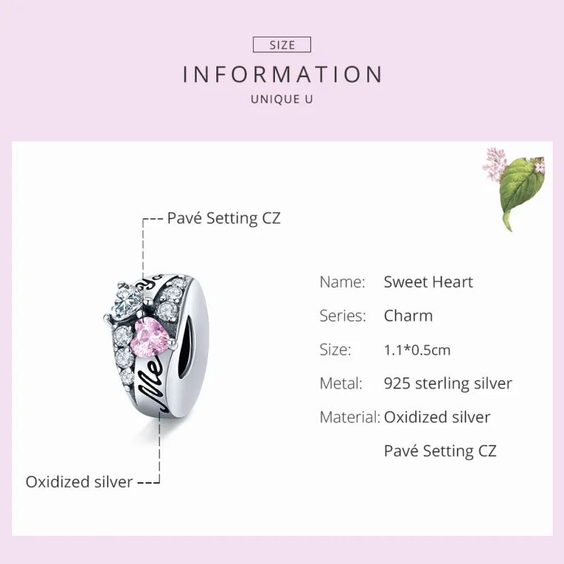 (Bild für) Silberner „Sweet Heart Spacer“-Charm im Pandora-Stil - BSC283 - Ansicht 7