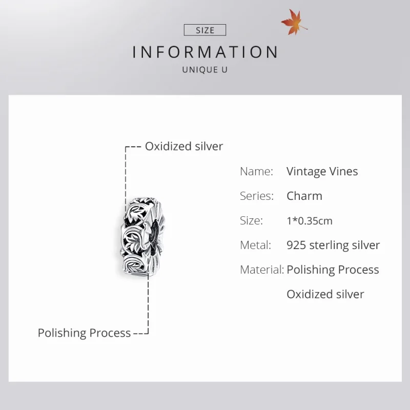 (Bild für) Silberner Vintage-Ranken-Spacer-Charm im Pandora-Stil - SCC1601 - Ansicht 6